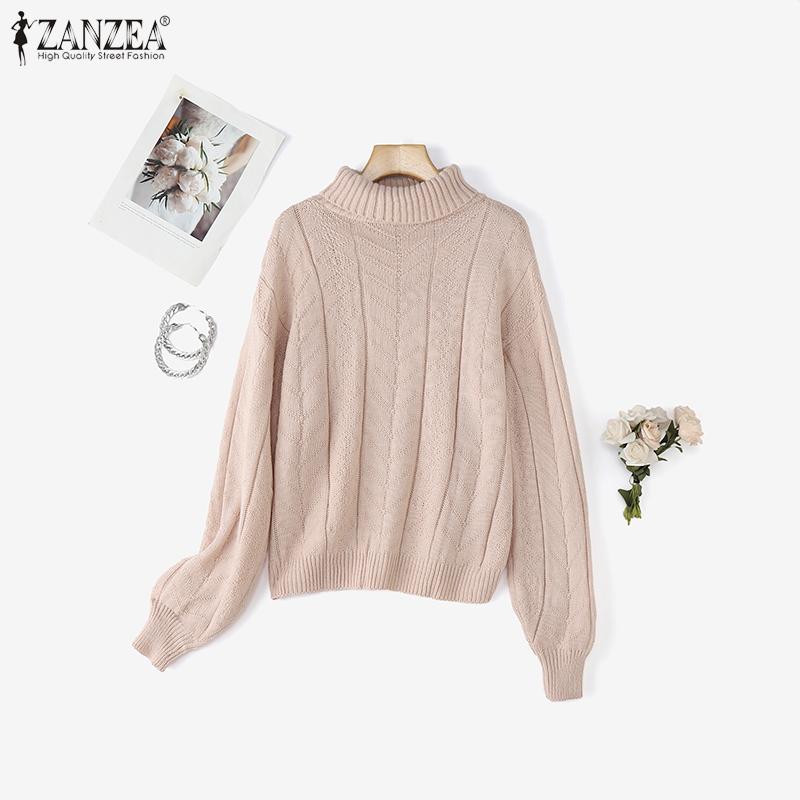 

ZANZEA Women Autumn Winter Sweaters High Neck Long Sleeve Knitted Pullover Jumpers S