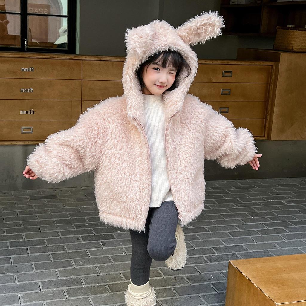 2025 Herbst/Winter Kinder Plüsch Hasenohren Kunstfellmantel