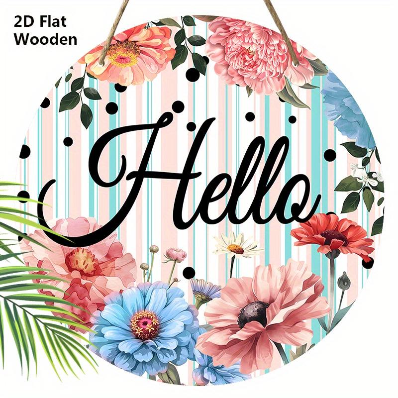 

2D Flat Hello Wooden Sign with Chrysanthemum Pattern - Charming Decorative Plaque - Ideal for Home, Office, Yard Decor 20cm/7.87in