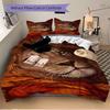 3pcs Lion, Autumn Leaves Bedding Set - 1 Duvet Cover + 2 Pillowcases(Core Not Included), Machine Washable Polyester yy251216142