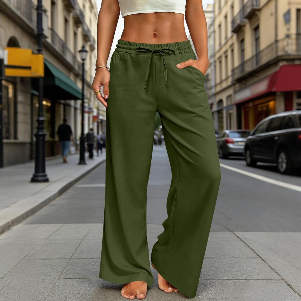 Women's Loose-fitting Wide-leg Pants, Casual Loose-fitting Pants, High-elastic Waistband, Long Pants With Pockets