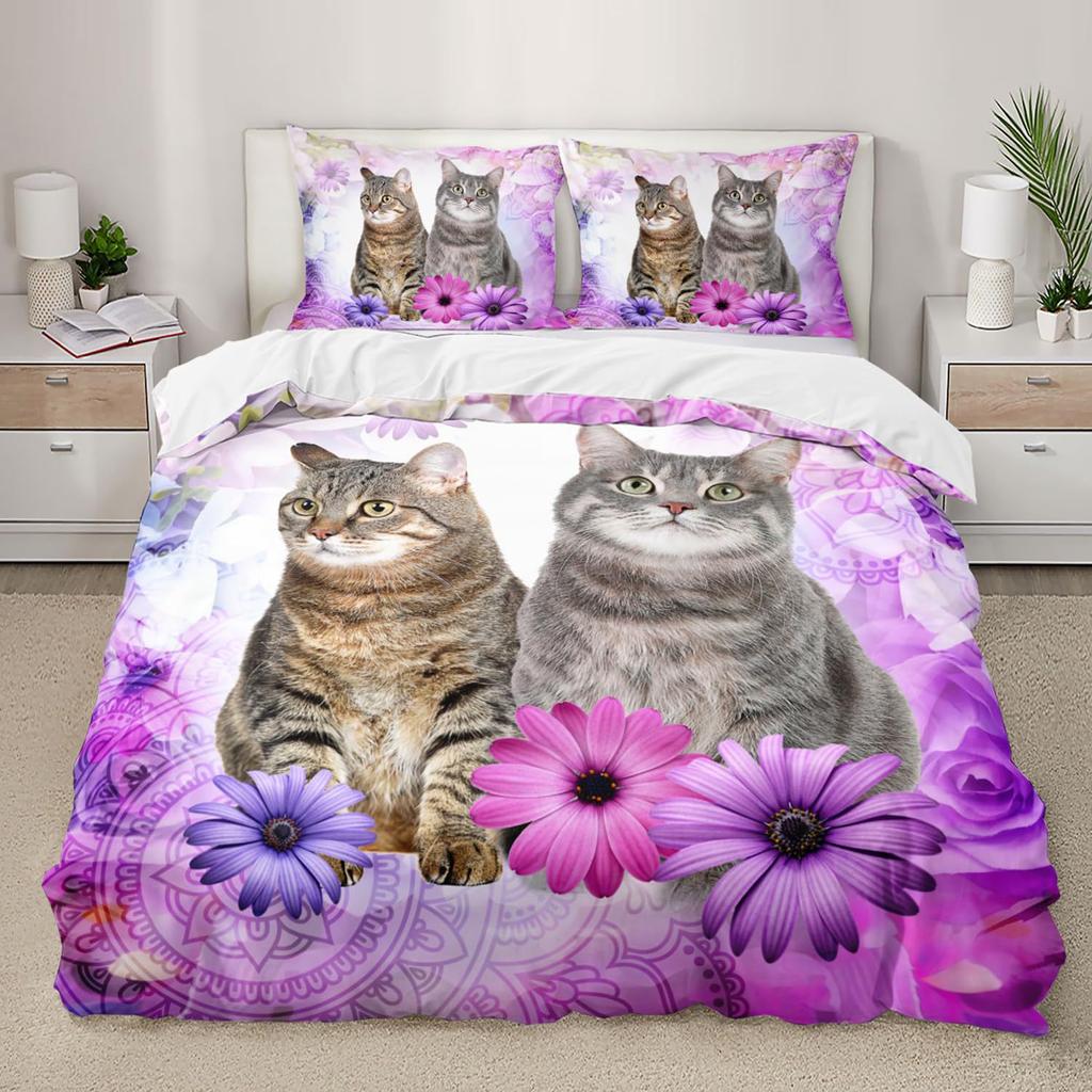 Cute Cat Down Comforter Set Bedding Set 3-piece Duvet Cover Set