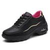 Fashion Women's Thick Sole Black Leather Sneakers Women Fashion Vulcanized Shoes Designer Trainers Platform Lace Up Walking Shoes
