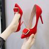 Mode Damen Schuhe Übergröße Mode Spitzschuh Plateauabsätze Lackleder Kleid High Heels Damen Pumps Mary Jane Schuhe Rote Absätze