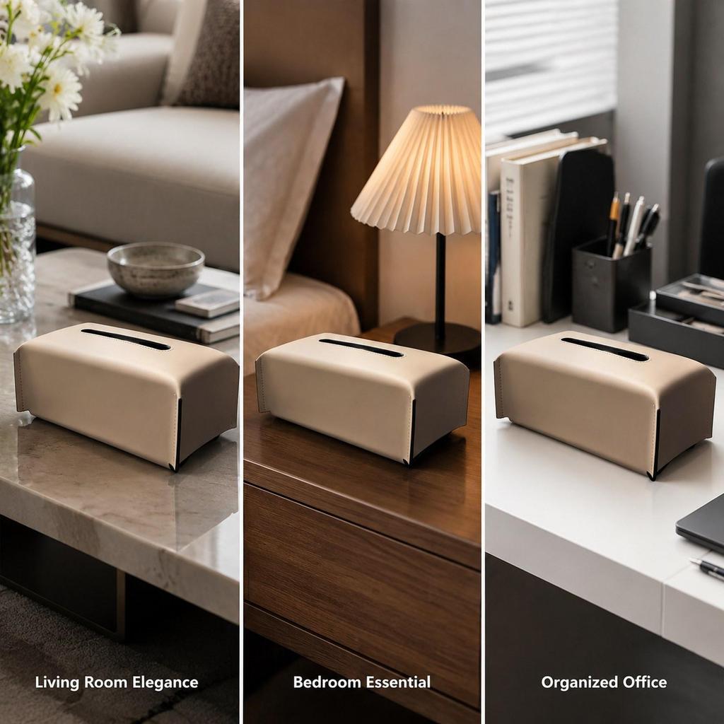 Luxury Style Tissue Box Cover PU Leather Rectangular Napkin Organizer Compact Tissue Holder for Bedroom Bathroom Vanity