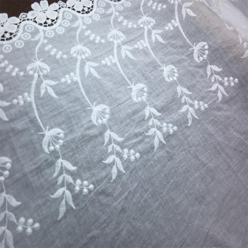 1m x 45cm White Cotton Embroidery Lace fabric for Sewing, Garment, Dress, Bra, Underwear