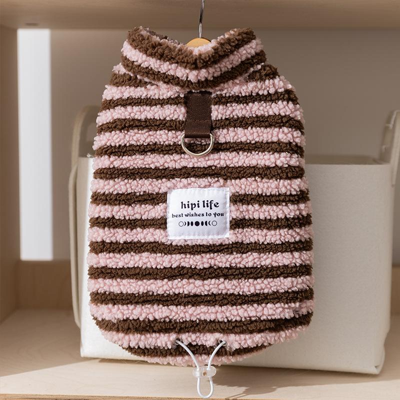 25 years old new autumn and winter puppy clothes striped roll cashmere clothes warm kittens puppies pet clothes