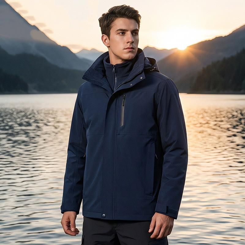 Men Women 3-in-1 Waterproof Windproof Hiking Jacket With Fleece Inner Layer Winter Outdoor Activities
