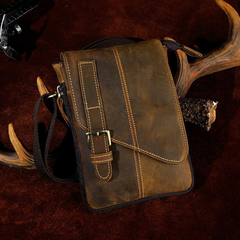 Quality Leather Male Casual Design Messenger Crossbody Bag Multifunction Fashion Travel Belt Waist Bag