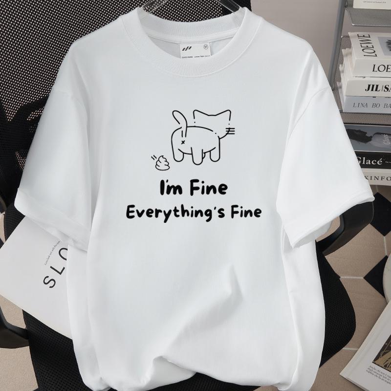 Trendiges Grenzüberschreitendes Katzen-Print-T-Shirt, 260g Reine Baumwolle, Kurzarm, Einfach 1002-45