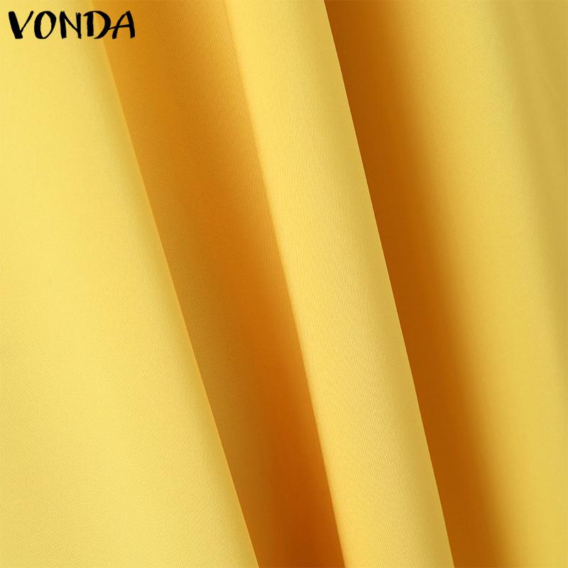 VONDA Robe trapèze plissée à manches longues et col rond pour femme