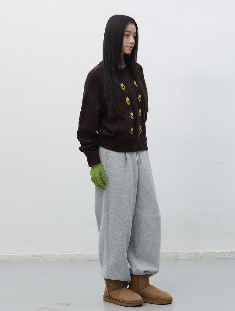 GENERALIDEA Flower Cable Knit Pullover [Brown] / Wbe4L05545