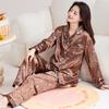 Silky Ice Silk Pajamas Women'S Spring And Autumn Cartoon Jiyika Wow Small Eight Long-Sleeved Casual Loungewear Two-Piece Set