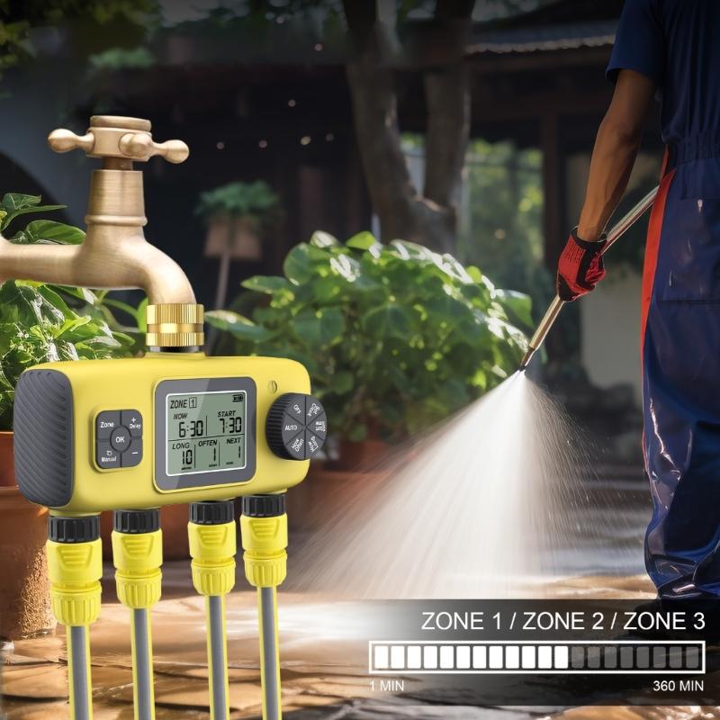Programmable 4 Zone Sprinkler Timer Durable ABS Construction IPX5 Waterproof Watering System For Lawn And Garden