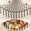 Boho Tassel Toy Hammock Wall Corner Hanging Storage Net Durable Cotton Woven Organizer for Kids Room Nursery Home Decor
