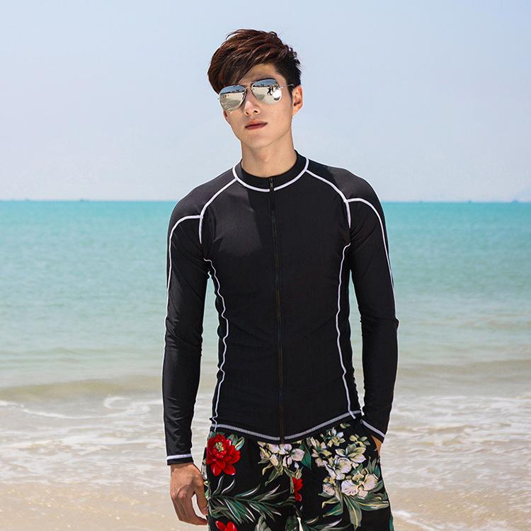 Men s split wetsuit long-sleeved surf suit sunscreen zipper jacket swimsuit snorkeling suit M чёрный