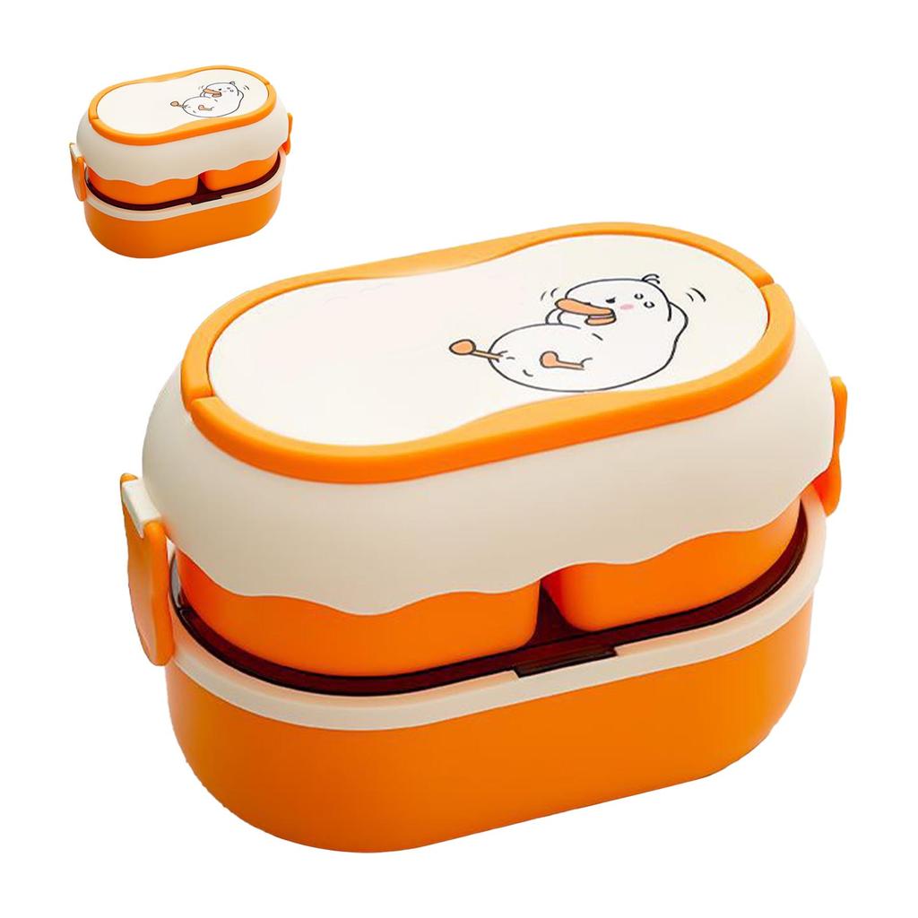 Lunch Box 2 Tier 3 Compartment Large Capacity Microwavable Cute Portable Bento Lunch Box Orange