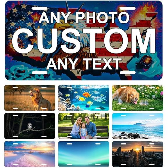 Metal  License Plate - 6X12 Inch - Personalized License Plate For Front Of Car - Decorative Auto Accessories Car Tags (3. Upload Design)