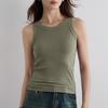 Women Thin Slim Fit Solid Color Round Neck Ribbed Camisole Tank Top Inner Wear