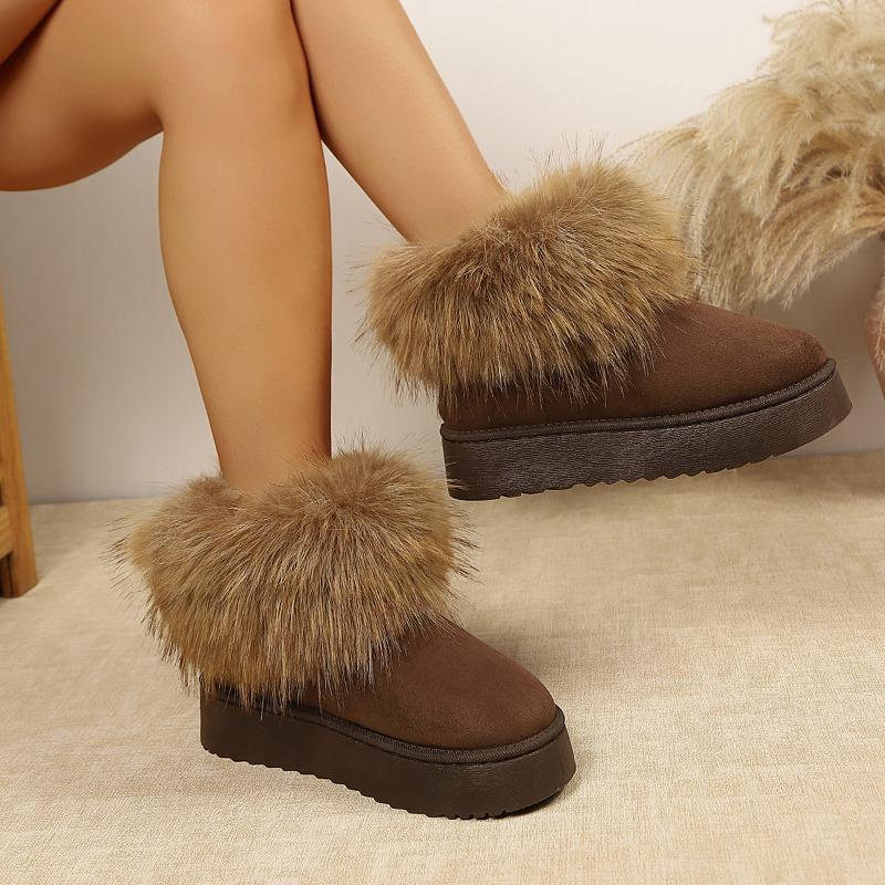 Large size snow boots women's new winter velvet thickened warm thick sole heightening imitation fox hair cotton boots cotton shoes