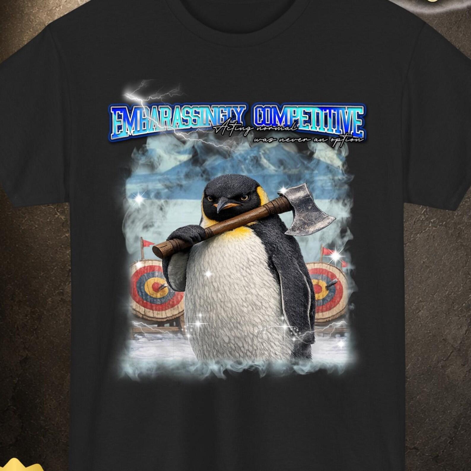 Penguin TShirt Funny Arctic Ax Club, Winter Tee Animal Meme Graphic Shirt M