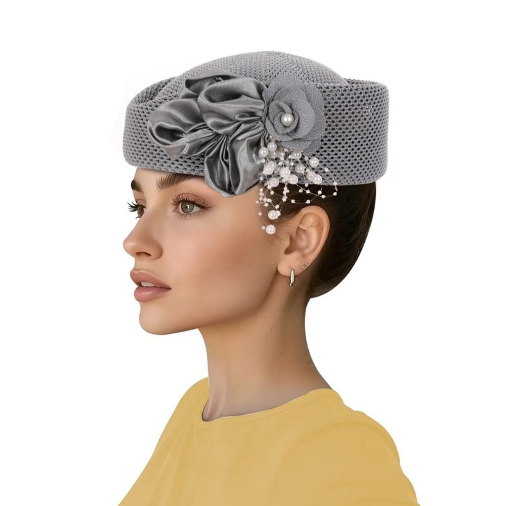 Structured Crown Straw Pillbox Hat Solid Round Dress Hat New Brimless Cap Formal Occasions