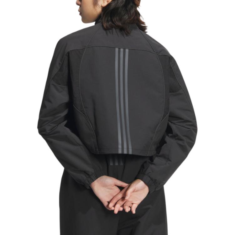 adidas Piping Woven Sports Casual Comfortable Long Sleeve Jacket Women Jacket Black Dark-Gray JJ1078