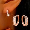 Double Layer Paved Huggie Hoop Earrings for Women Minimalist Elegant Earrings for Daily and Commute Wear