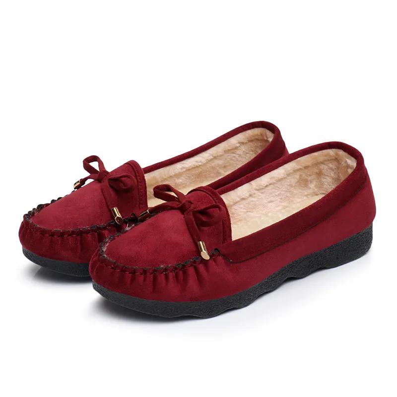 WTEMPO Casual Solid Color Soft Sole Non Slip Bow Shoes Women's Autumn Winter Large Size Warm Plush Slip-on Shoes
