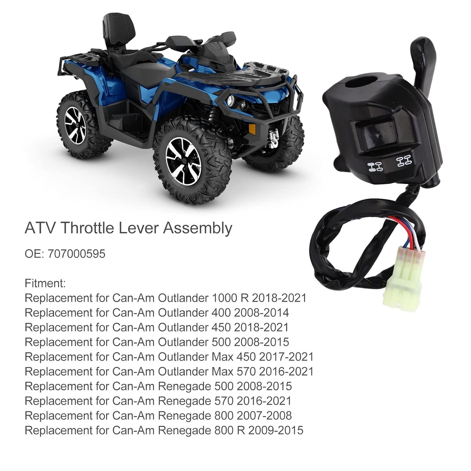 Throttle Lever Assembly for Renegade Outlander, 707000595, Aluminum Alloy and ABS, 5 Wire, Plug and Play