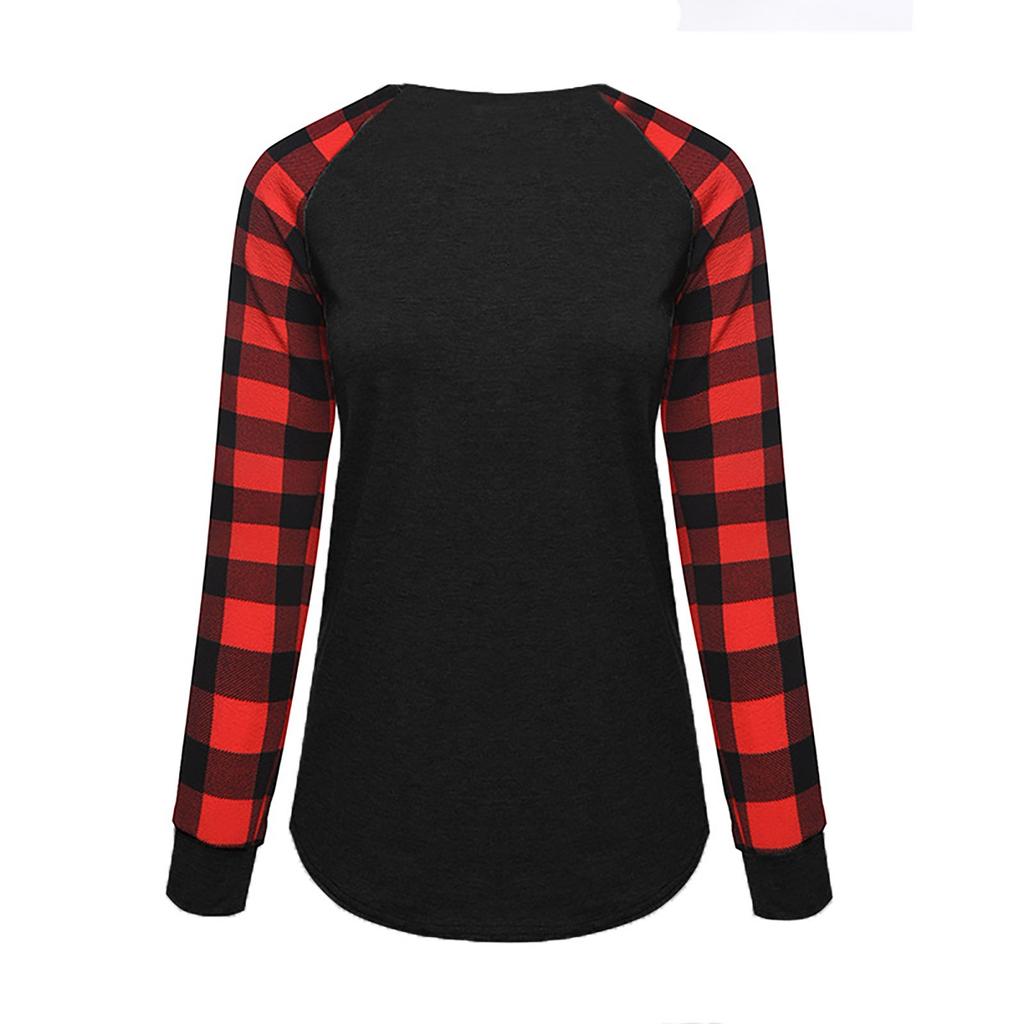 Women's Plaid Print Long Sleeve Casual Top T-Shirt