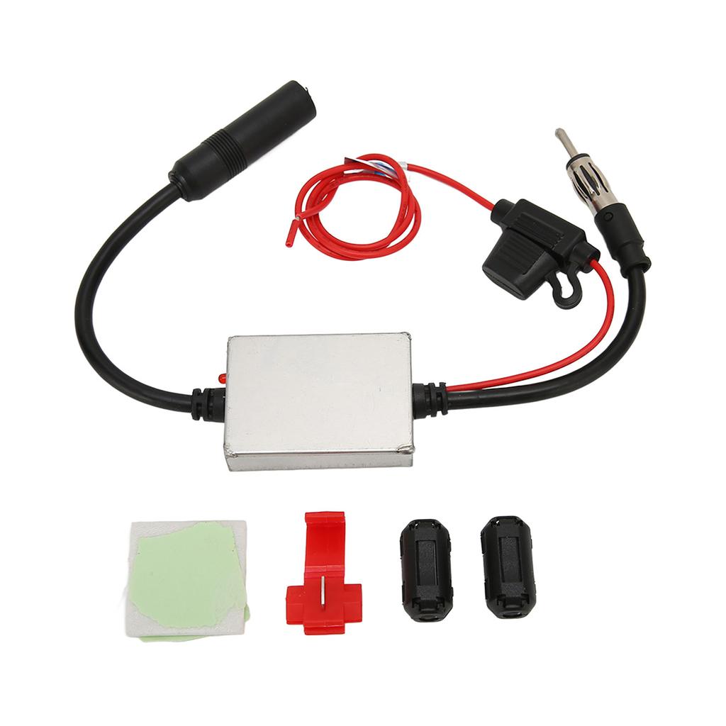 Car Stereo FM Radio Antenna Signal Stabilizer with 12V Power DIN Plug Connector for Marine RV Truck