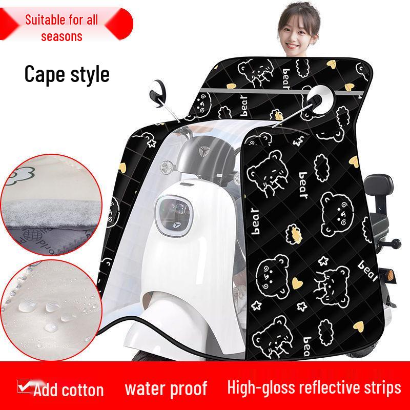 

Electric Vehicle Poncho: Enhanced Velvet-Enlarged Windshield, Winter Windproof and Coldproof Full-Coverage Warm Cover for Battery Motorcycles