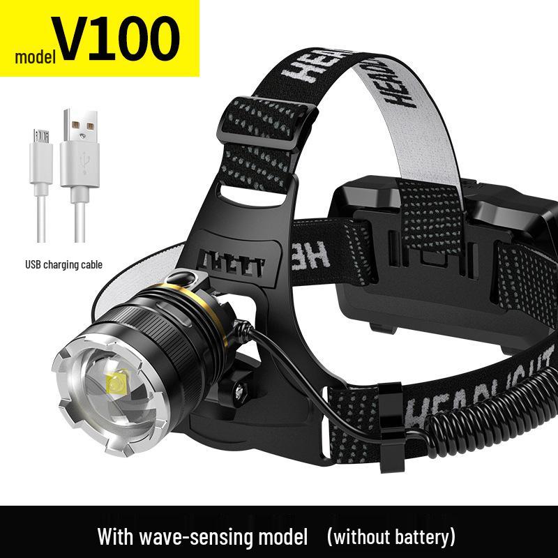 LED Dual Battery Induction Zoom Headlamp for Night Fishing