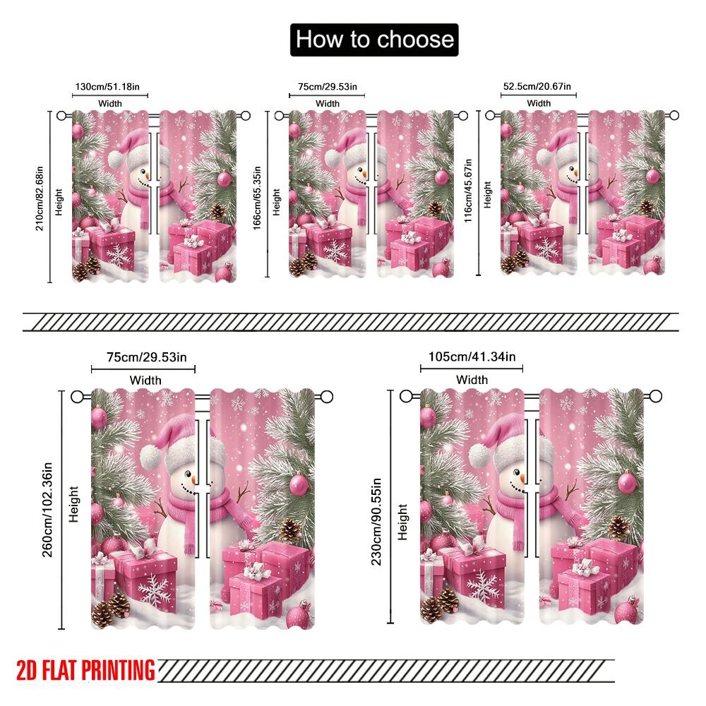 2pcs,2D plane printing Popular Curtains Cute Snowman Pink Christmas Gifts (3) Durable Polyester (without rod) Versatile All