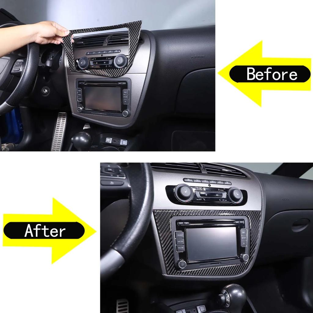 For SEAT Leon Mk2 1P 2008-2012 Soft Carbon Fiber Car Center Control Display Frame Panel Sticker Car Interior Accessories L/RHD Ujm690