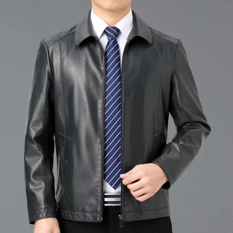 Nuovo Giacca in Vera Pelle Autunno e Inverno da Uomo Mezza Età Giacca Singola in Pelle da Uomo Giacca Casual da Uomo Top con Velluto