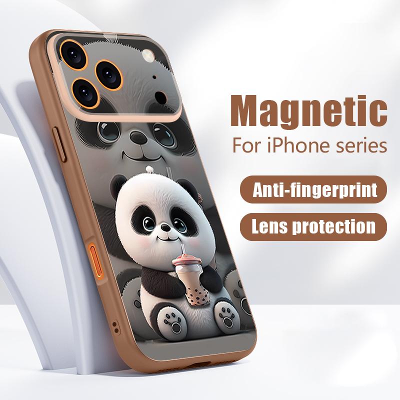 Milk Tea-drinking Panda Case For iPhone 17 Pro Max Magnetic For Magsafe Skin Feeling Cover For iPhone 16 15 14 13 Pro Max