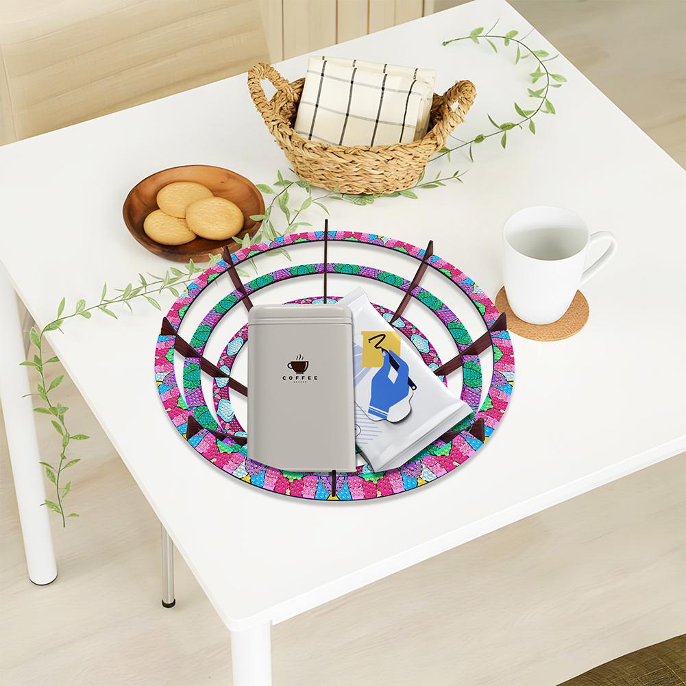 Flower Diamond Painting Wooden Serving Tray Decorative Diamond Art Tableware Manager Tray Good for Parties Or Bed Food Tray