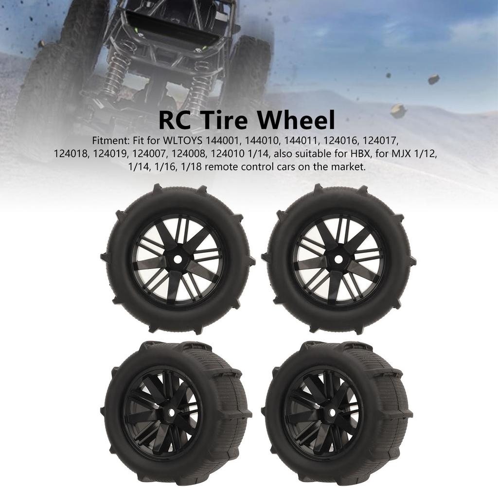 4PCS RC Tire Wheel Plastic Hub Rubber Black Strong Grip Pattern Shock Absorb RC Car Part for WLTOYS 144001 1/14 1/16 1/18