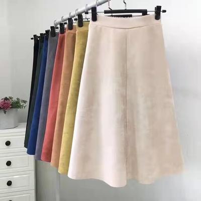Gonne midi in pelle scamosciata da donna autunno inverno a vita alta, eleganti, a trapezio, con ombrello, da donna