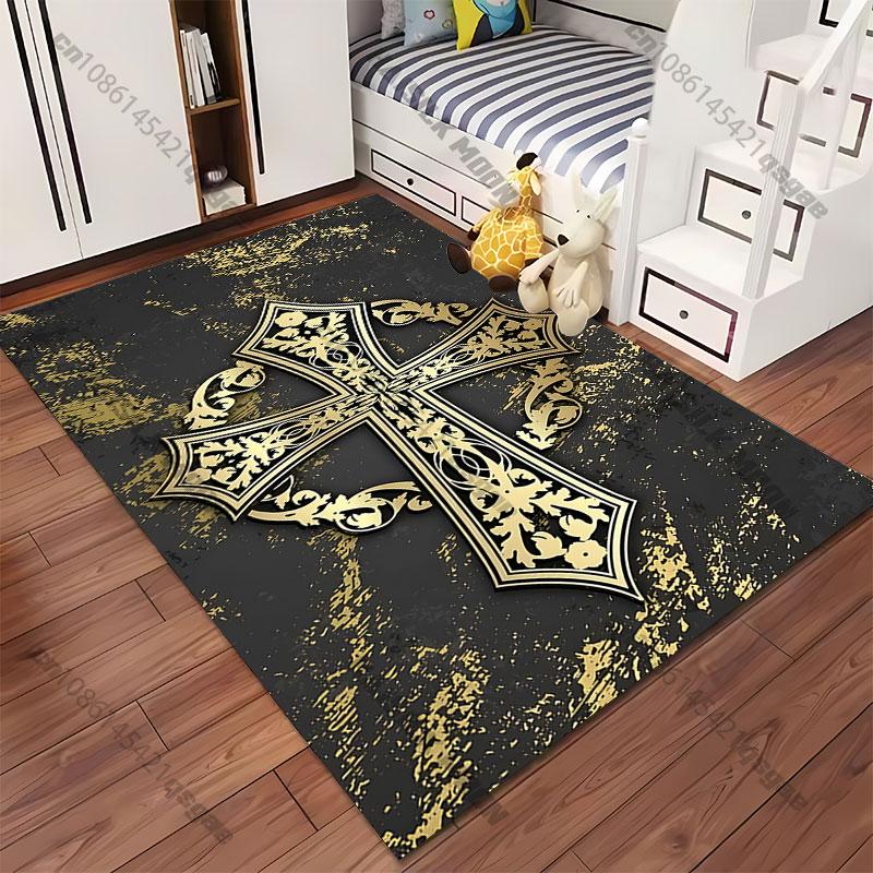 Ornate golden cross design carpet Yoga living room room decor children's crawling mat doormat area rug games mat