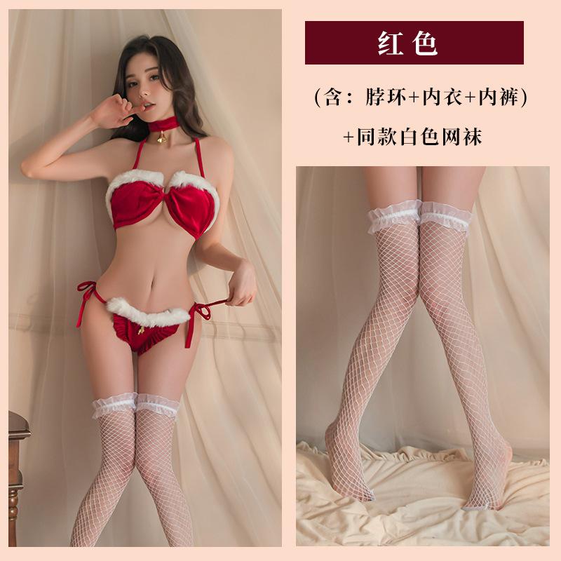 Sexy lingerie christmas plush bikini strap neck sexy three-point seduction pajamas uniform