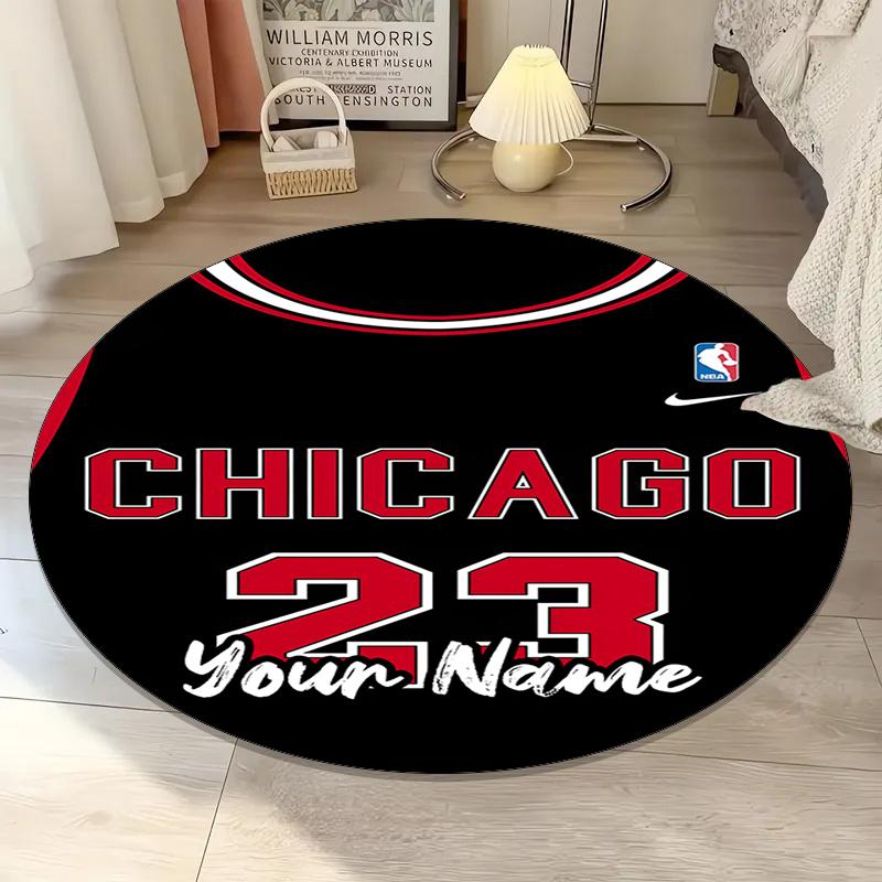Custom Name Chicago Bulls Printed Round Rug Carpet Chair Rug Area Rug Entryway Doormats,for Office Chair Living Room Bedroom Kitchen Room.