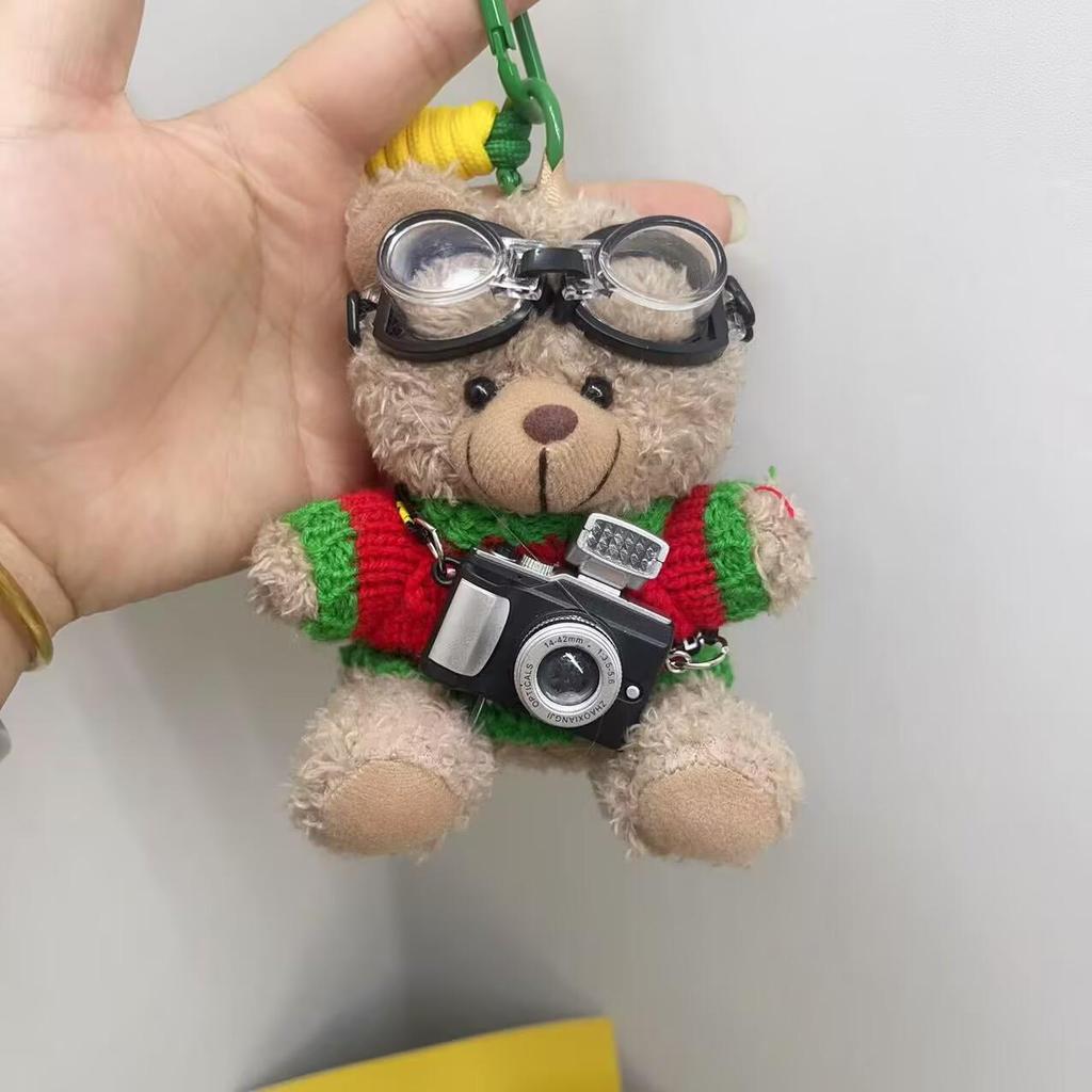 Kreativ Kamera Björn Hänge Plyschdocka Pilot Figur: Present till par Nyckelring Väskberlock