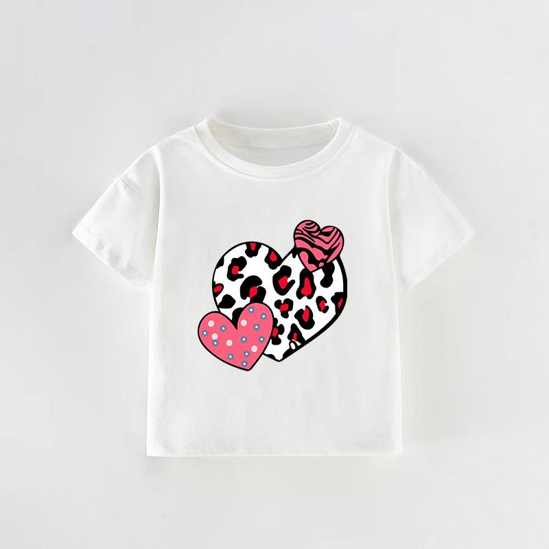 European-Style Girls  Cartoon Heart T-Shirt - Summer Toddler Top, Round Neck, Short Sleeve 100 cm