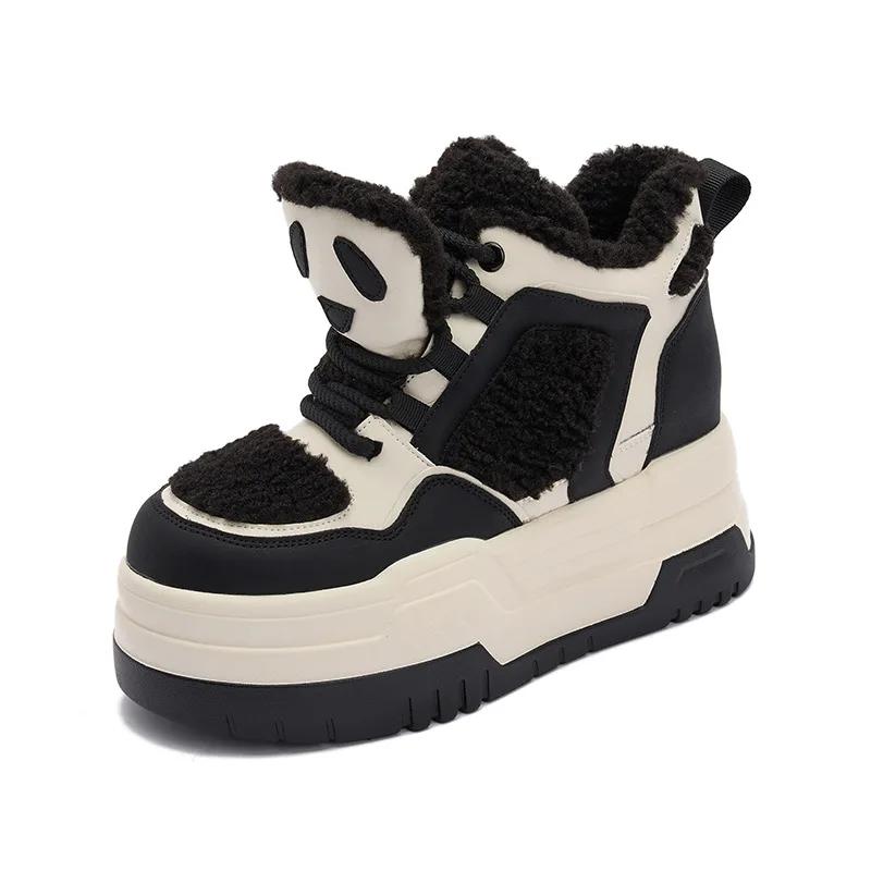 Fashion 8CM Down Leather High Top Women Shoes Warm Winter Chunky Sneakers Platform Boots Ankle Wedge Hidden Heel Autumn