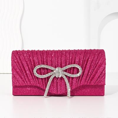 Crystal Bow Evening Clutch - Stylish, Versatile and Durable Ruffled Mini Clutch for Valentine's Day Parties and Formal Events