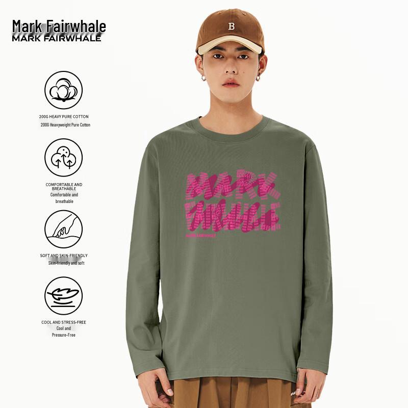 Mark Fairwhale Men s Heavy Cotton Long-Sleeve Tee with Outline Mark Print 5XL