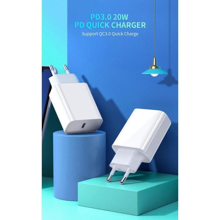 20W Charger Power Adapter for Iphone 12 Pro Max USB-C Port Quick Charge 3.0 EU Wall Plug USB Type C Charging Cable, 1 M